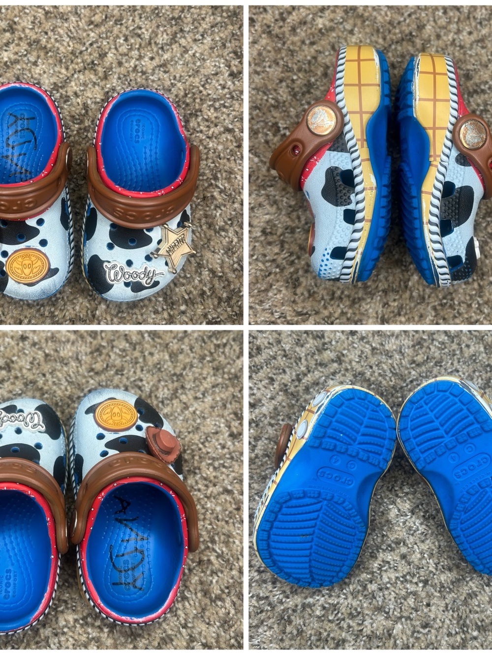 CROCS Kids Woody Cow-Print Slip-On Clogs in White, Black, Blue & Brown
